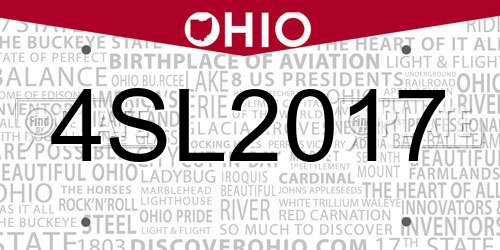 4SL2017 Ohio License Plate