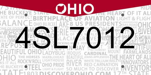 4SL7012 Ohio License Plate