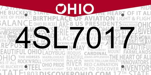 4SL7017 Ohio License Plate
