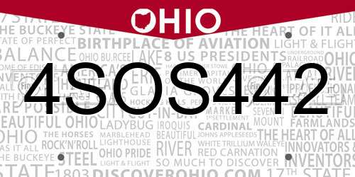 4SOS442 Ohio License Plate