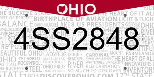 4SS2848 Ohio License Plate