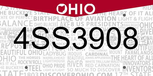 4SS3908 Ohio License Plate