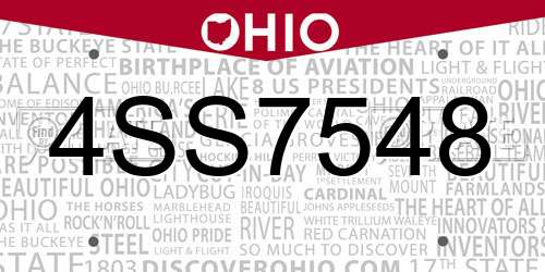 4SS7548 Ohio License Plate