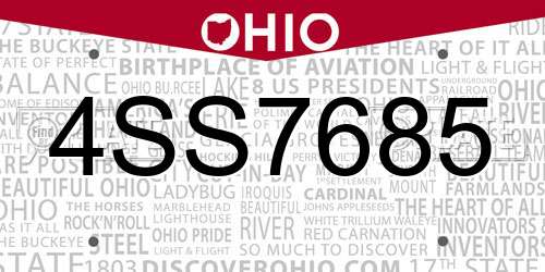 4SS7685 Ohio License Plate