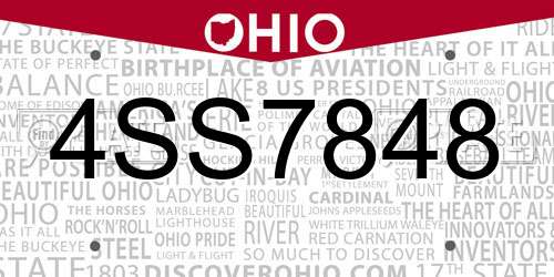 4SS7848 Ohio License Plate