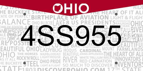4SS955 Ohio License Plate