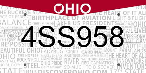 4SS958 Ohio License Plate