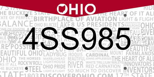4SS985 Ohio License Plate