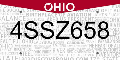 4SSZ658 Ohio License Plate