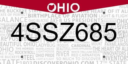 4SSZ685 Ohio License Plate