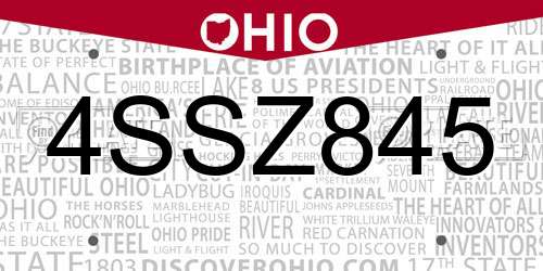 4SSZ845 Ohio License Plate