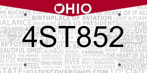 4ST852 Ohio License Plate