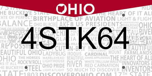 4STK64 Ohio License Plate
