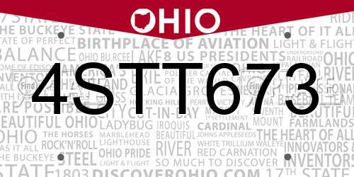 4STT673 Ohio License Plate