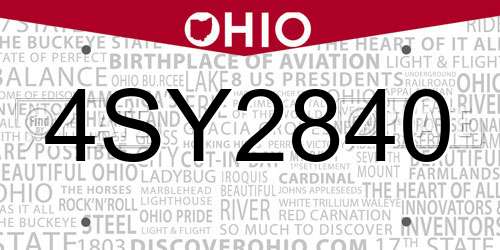 4SY2840 Ohio License Plate