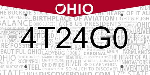 4T24G0 Ohio License Plate