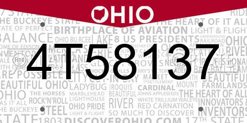 4T58137 Ohio License Plate