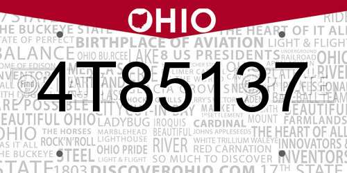 4T85137 Ohio License Plate