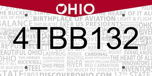 4TBB132 Ohio License Plate