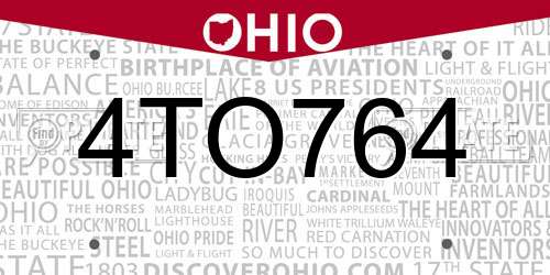 4TO764 Ohio License Plate