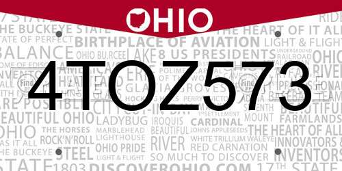 4TOZ573 Ohio License Plate