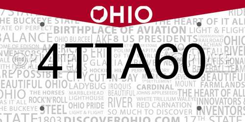 4TTA60 Ohio License Plate