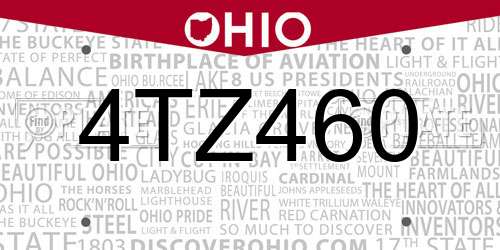 4TZ460 Ohio License Plate