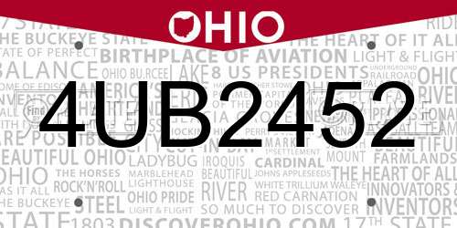 4UB2452 Ohio License Plate