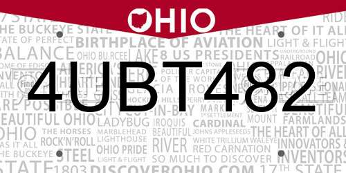 4UBT482 Ohio License Plate