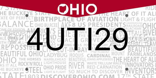 4UTI29 Ohio License Plate