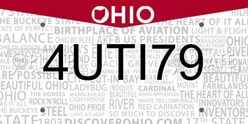 4UTI79 Ohio License Plate