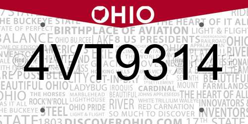 4VT9314 Ohio License Plate
