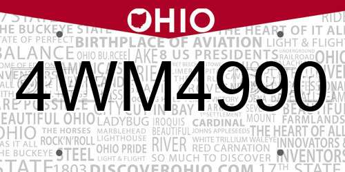 4WM4990 Ohio License Plate