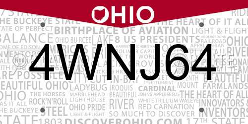 4WNJ64 Ohio License Plate