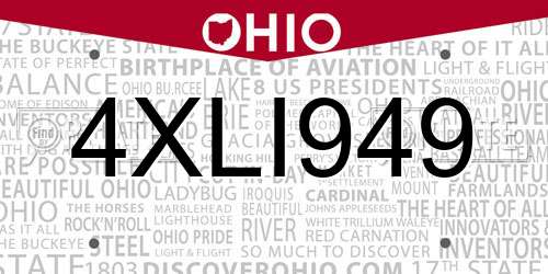 4XLI949 Ohio License Plate