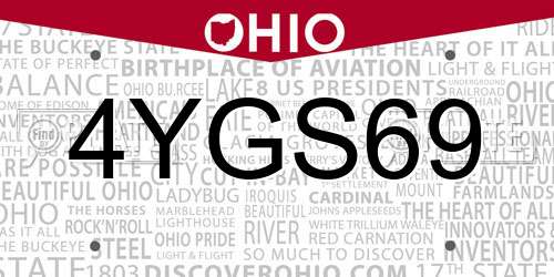 4YGS69 Ohio License Plate