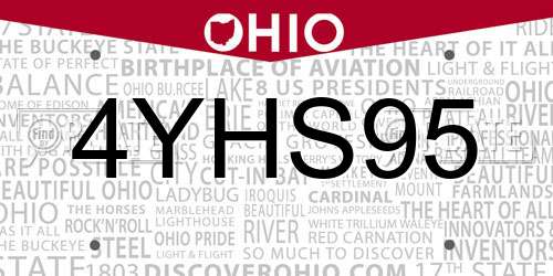 4YHS95 Ohio License Plate