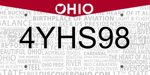 4YHS98 Ohio License Plate
