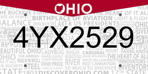 4YX2529 Ohio License Plate