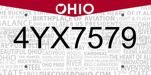 4YX7579 Ohio License Plate