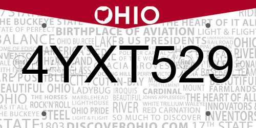 4YXT529 Ohio License Plate