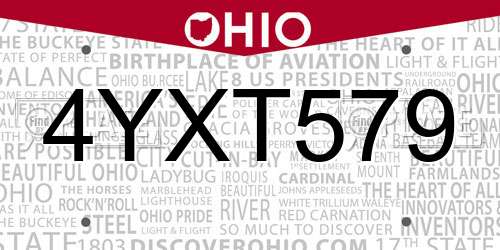 4YXT579 Ohio License Plate