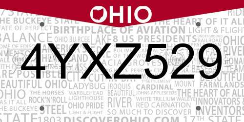 4YXZ529 Ohio License Plate