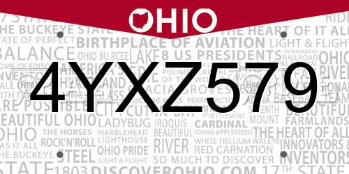 4YXZ579 Ohio License Plate