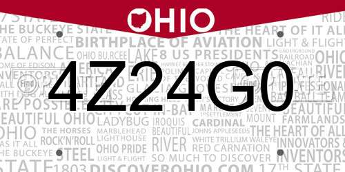 4Z24G0 Ohio License Plate