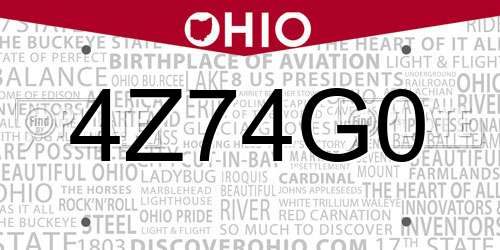 4Z74G0 Ohio License Plate