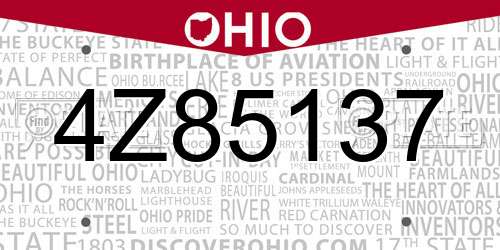 4Z85137 Ohio License Plate