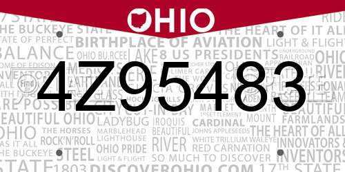 4Z95483 Ohio License Plate