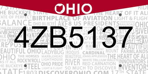 4ZB5137 Ohio License Plate