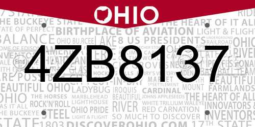 4ZB8137 Ohio License Plate